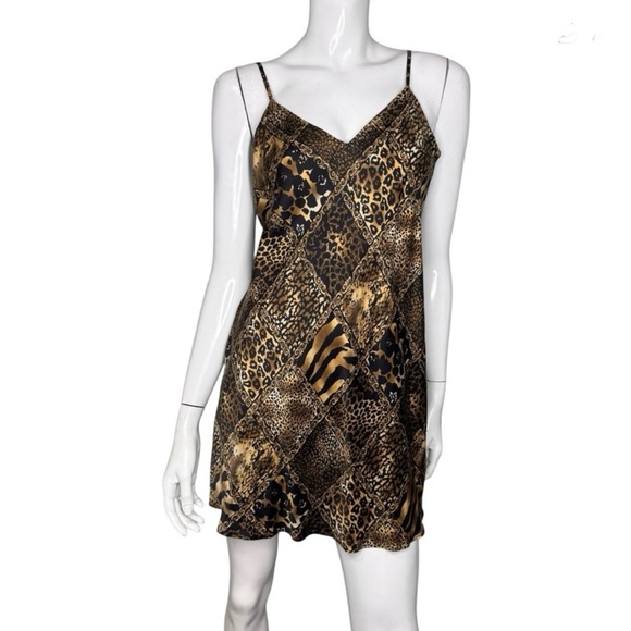 August Silk Leopard Print Brown and Black Spaghetti Strap Chemise - Picture 3 of 8